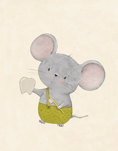 Menggambar Tikus Dengan Gigi Dan Sikat Gigi Peri Gigi — Stok Foto