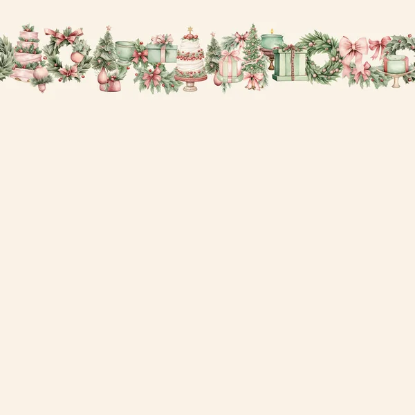 Akwarela Vintage Różowy Jasny Mięta Kolorowe Boże Narodzenie Clipart Pakiet — Zdjęcie stockowe