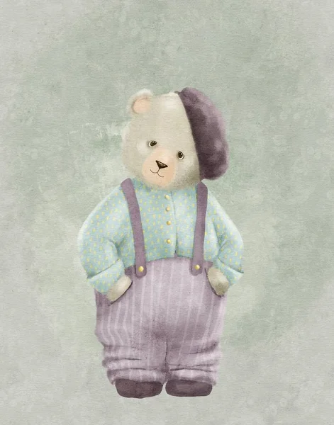 Винтажные Игрушки Милый Рисунок Плюшевого Медведя Открытка День Рождения Детей — стоковое фото