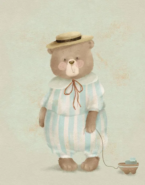 Mainan Antik Kartun Lucu Gambar Boneka Beruang Kartu Ulang Tahun — Stok Foto