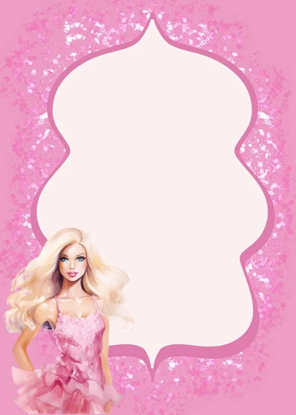 Girls birthday invitation in pink, pink doll holiday invitation