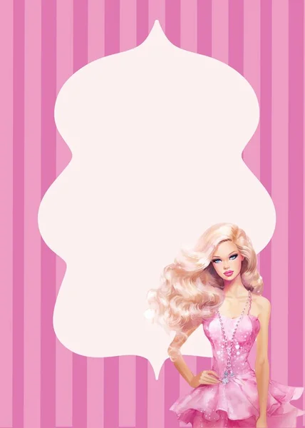 Girls Birthday Invitation Pink Pink Doll Holiday Invitation — Stock Photo, Image