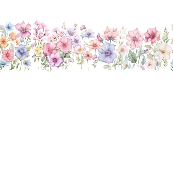 Цветочный Узор Белом Фоне Бесшовные Акварельные Цветы — стоковое фото