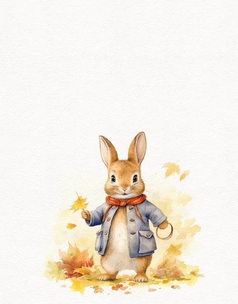 秋天兔子的水彩画 感恩节卡片 秋天假日 — 图库照片