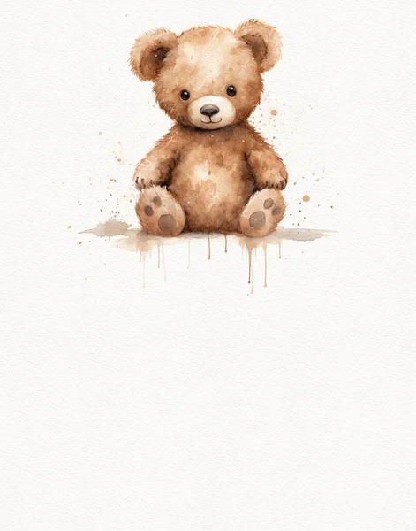 Watercolor drawing of a teddy bear in autumn clothes, autumn holiday card