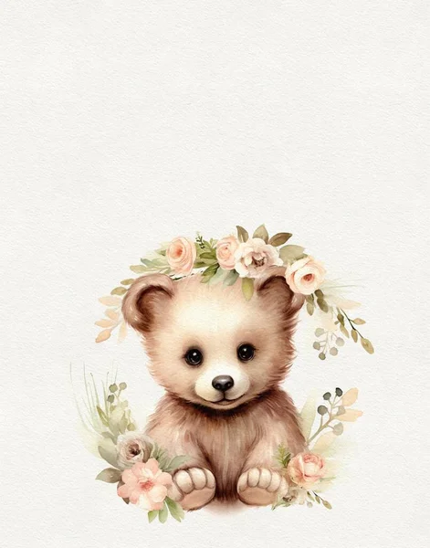 可爱小熊宝宝 野生动物宝宝水彩画 — 图库照片