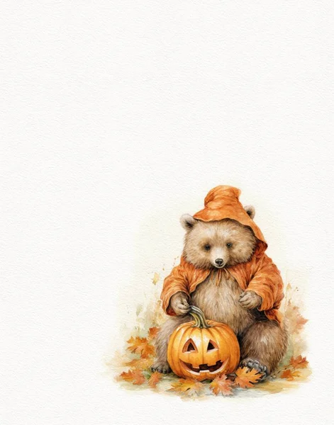 Akvarell Rajz Egy Plüssmackó Őszi Ruhákban Őszi Nyaralás Kártya — Stock Fotó