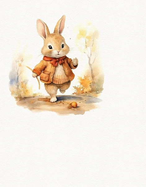 Акварельний Малюнок Кролика Восени Листівка День Подяки Осіннє Свято Осінь — стокове фото