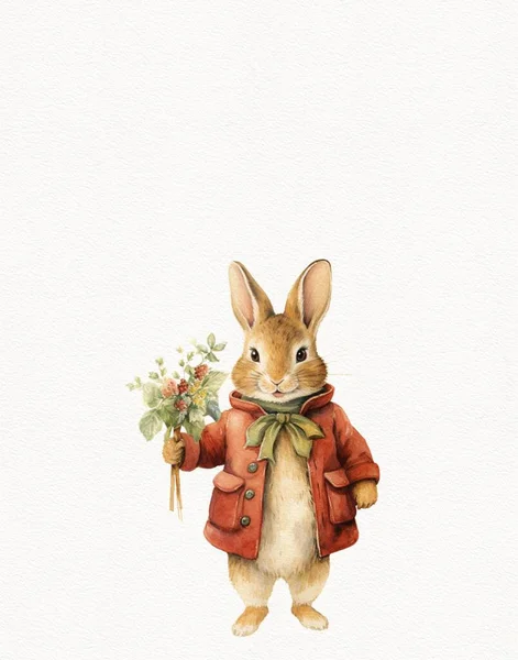 Akvarell Ritning Kanin Vintern Semester Jul Kanin — Stockfoto