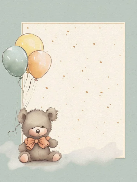 Baby Shower Invitation Boho Style Invitation Bear Kids Party Invitation — Stok Foto