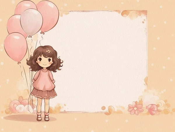 Girl Birthday Invitation Greeting Card Girl Balloons — Stock Photo, Image