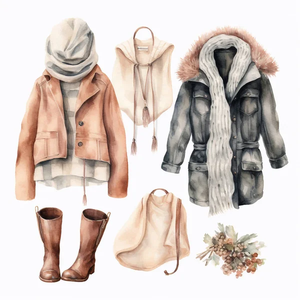 autumn winter collection of warm clothes, winter wardrobe