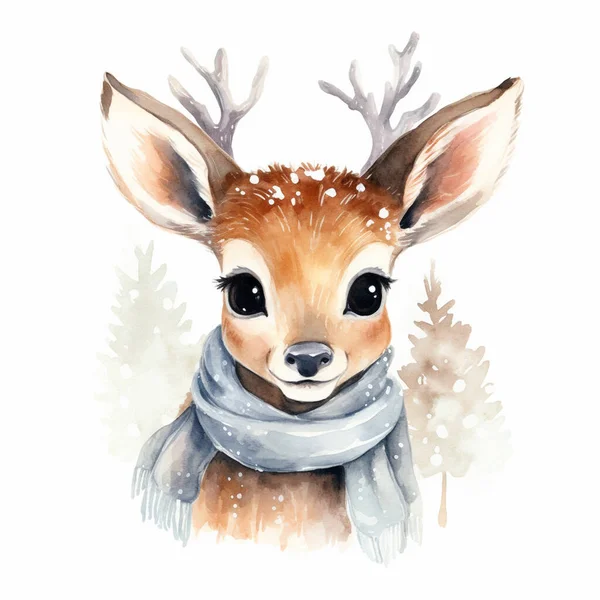 Entzückender Hirsch Mit Schal Schnee Leichte Wintertöne Weißer Hintergrund — Stockfoto