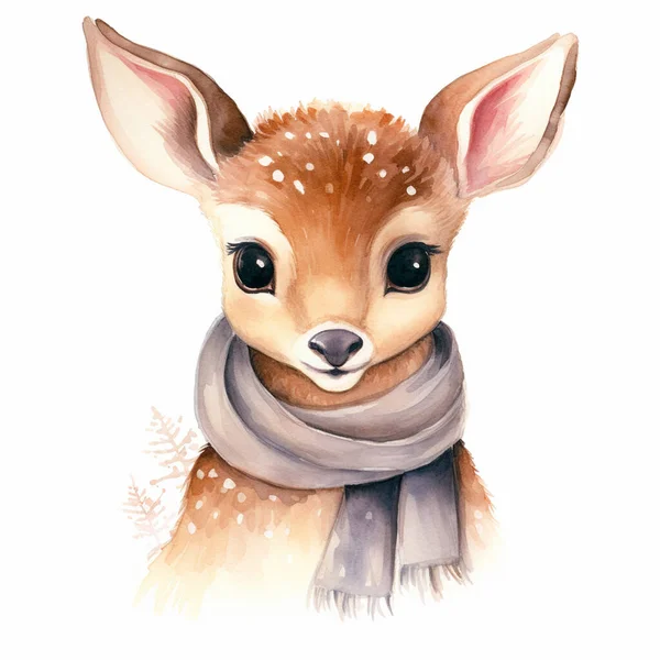 Adorabile Cervo Con Sciarpa Sulla Neve Toni Chiari Invernali Sfondo — Foto Stock