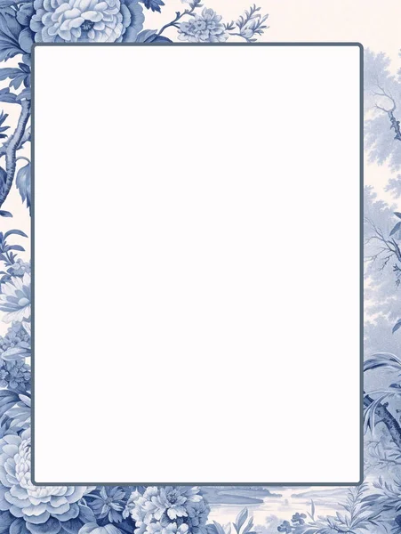 Floral Francês Toile Blue Cartão Convite Casamento Com Espaço Vazio — Fotografia de Stock
