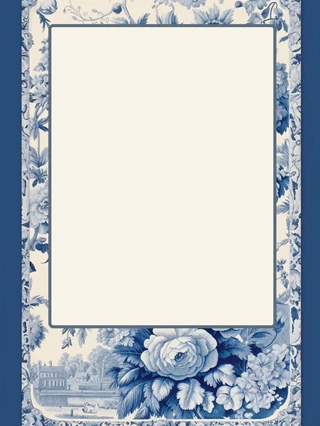 法式花车蓝色结婚邀请卡 上面空空如也 写着问候语 — 图库照片