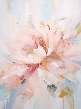 Pastel renkte yağlı boya boya, çiçekçi, düğün kartı.