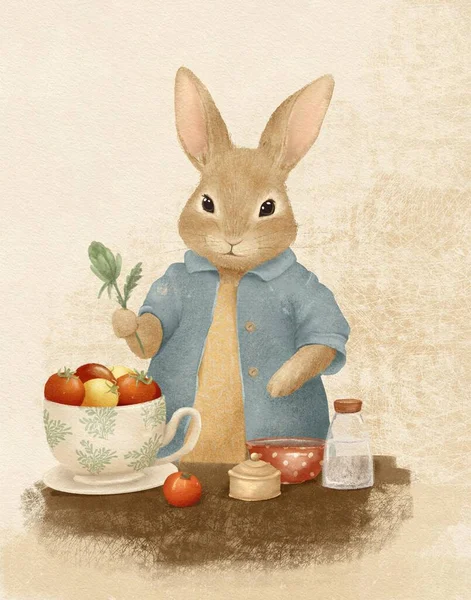 Sevimli Tavşan Çizimi Tavşan Kartı Çizgi Film Tavşanı - Stok İmaj