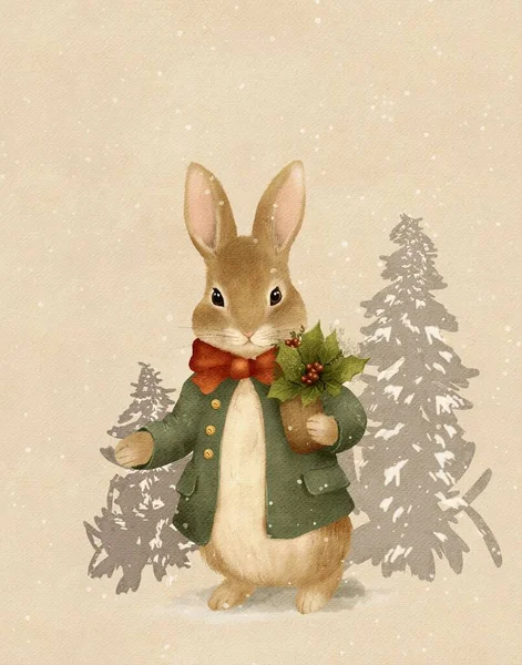 Малюнок Милого Кролика Різдво Листівка Дітей Ліцензійні Стокові Зображення