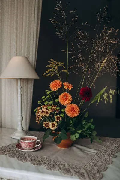 Bouquet Mariage Festif Automne Dans Vase Décor Floral Automne — Photo