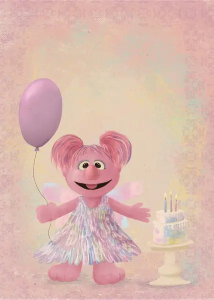 セサミストリート 明るいシャギーかわいいピンクのモンスター誕生日 ストック画像
