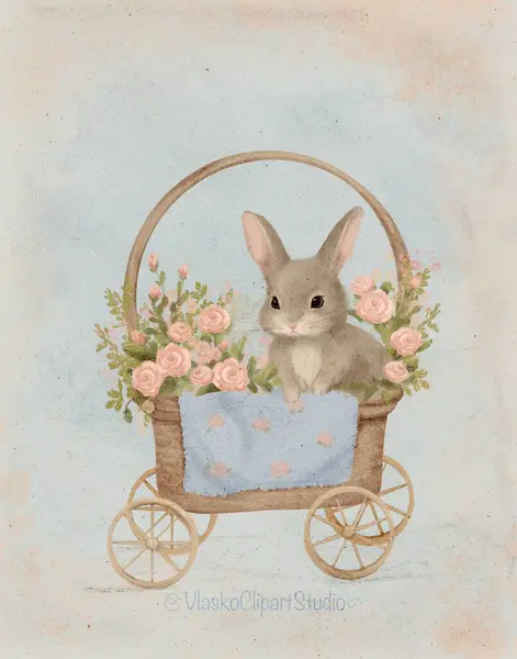 Pastel Vintage Bunny Drawing Easter Bunny Shabby Chic Drawing Stock Image
