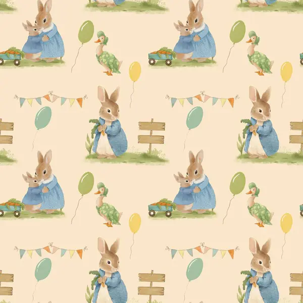 Cute bunny illustration, bunny holiday invitation, seamless pattern with bunny