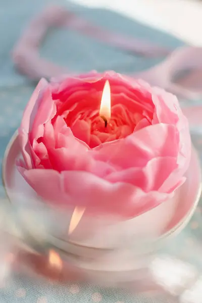 Wax Candle Shape Pink Flower Stock Image
