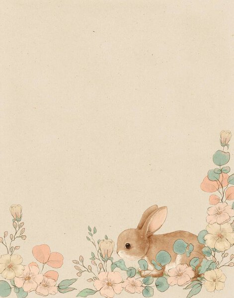 Watercolor Animal Bunny Flowers Baby Shower Invitation Greeting Card Kids Stock Picture