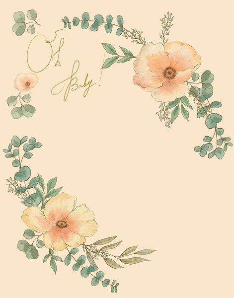 Holiday Invitation Greeting Card Floral Floral Frame Pastel Colors Stock Image