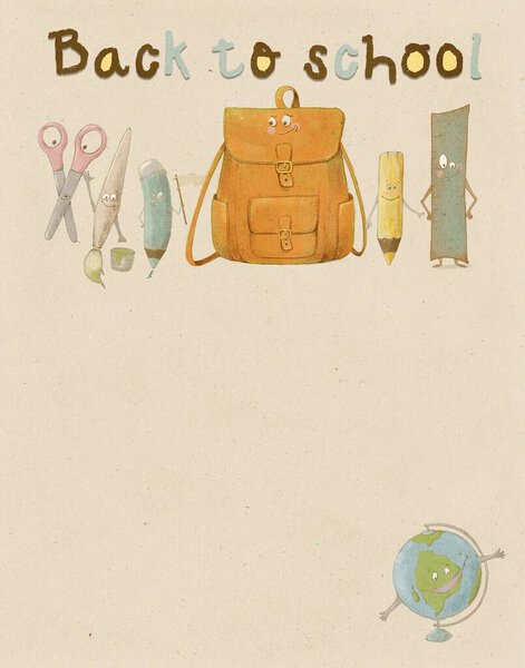 School Supplies Containing Back School Funny Illustration School Supplies Royalty Free Stock Images