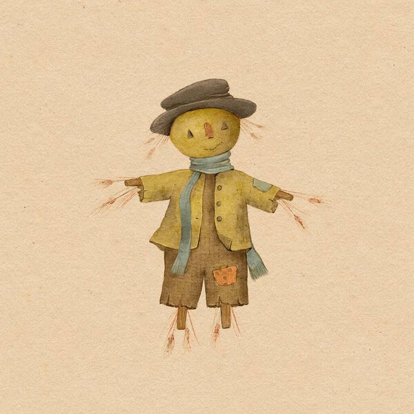 Vintage Drawing Cute Garden Scarecrow Royalty Free Stock Images