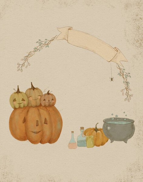 Cute Scarecrow Vintage Halloween Card Halloween Bash Invitation Stock Photo