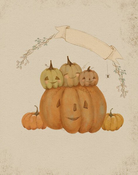 Cute Scarecrow Vintage Halloween Card Halloween Bash Invitation Stock Photo