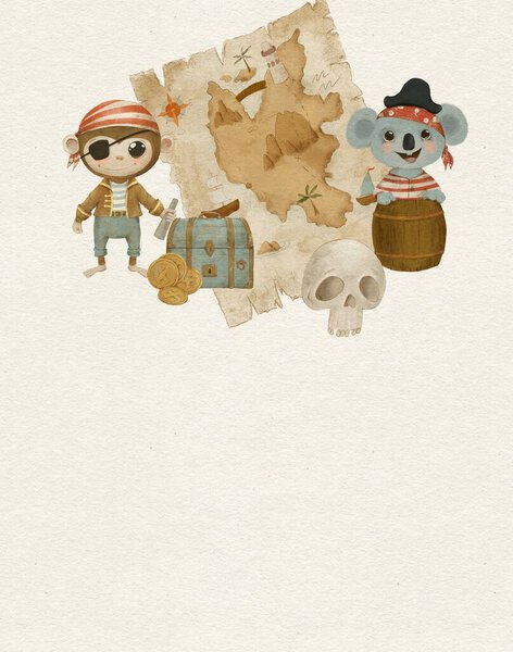 Cute Pirates Card Pirates Party Kids Birthday Party Royalty Free Stock Images