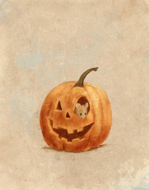 Cadılar Bayramı kabağı ve fare tasviri