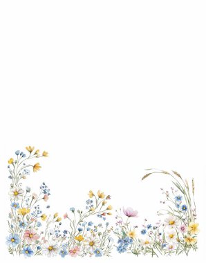 Yaban Çiçeği Çerçeve Davet Şablonu Rustik Çiçek Sınır Tasarımı