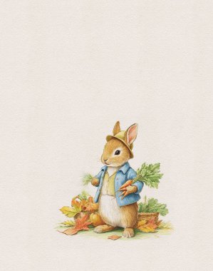 Tebrik kartı ya da davetiye için Şirin suluboya tavşan tasviri