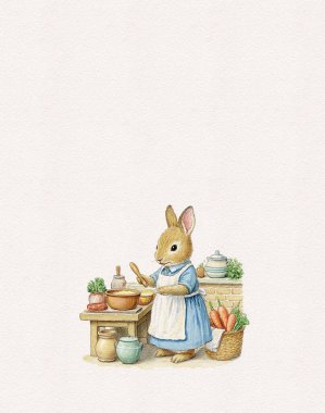 Tebrik kartı ya da davetiye için Şirin suluboya tavşan tasviri