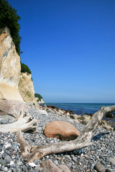 Chalk cliffs and coastline of the island of Ruegen in the Baltic Sea