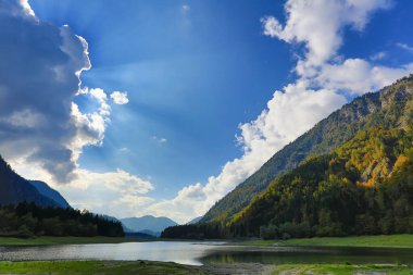 Beautiful landscape with lake and mountains in the Bavarian Alps in Germany