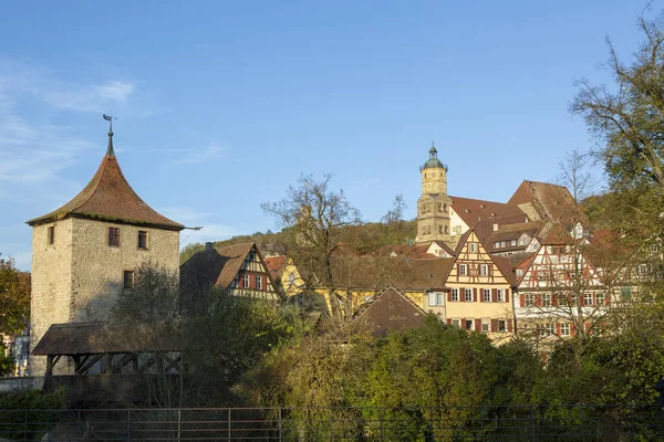 Όμορφο Τοπίο Της Μεσαιωνικής Γερμανικής Πόλης Schwaebisch Hall — Φωτογραφία Αρχείου
