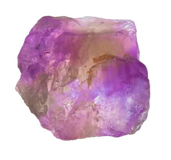 基座上有岩石残留物的天然紫水晶石 因白种人背景而被隔离 — 图库照片