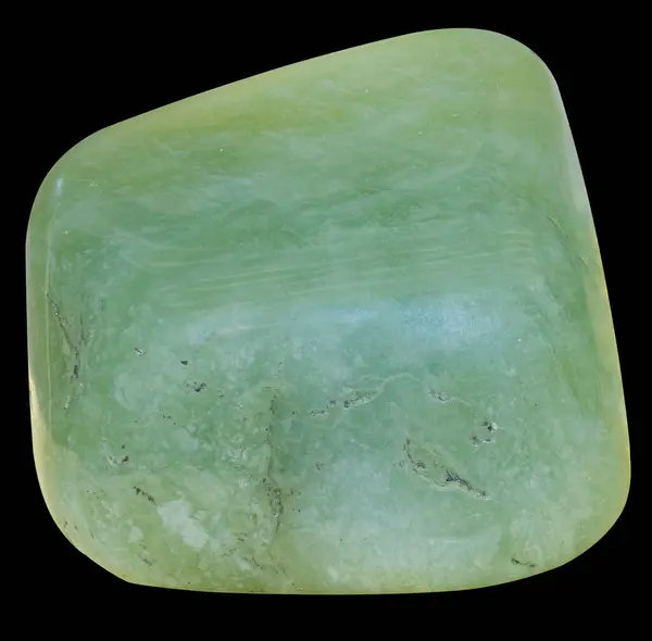 Photograph Ground Polished Natural Jadeite Stone Greenish Tint Isolated Black — Stock Photo, Image