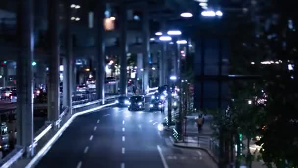 Timelapse Nocturno Del Atasco Tráfico Miniatura Calle Urbana Tokio Zoom — Vídeos de Stock