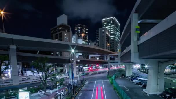 Μια Νύχτα Timelapse Του Μποτιλιαρίσματος Στο Αστικό Δρόμο Στο Τόκιο — Αρχείο Βίντεο