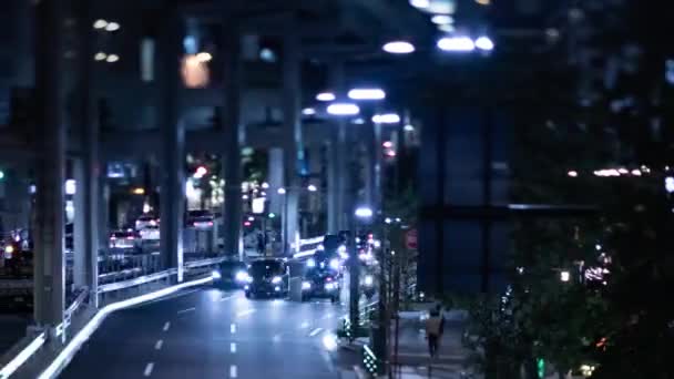 Ночной Хронометраж Миниатюрной Пробки Городской Улице Токио Высококачественные Кадры Минато — стоковое видео