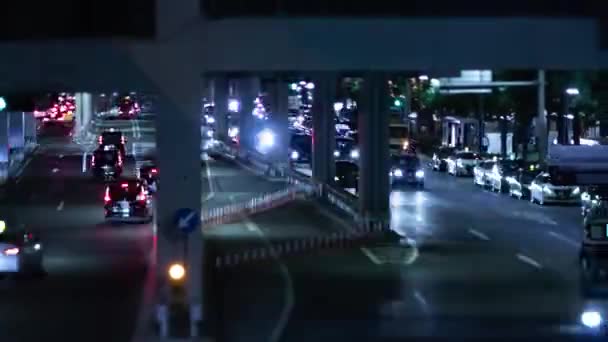 Night Timelapse Miniature Traffic Jam Urban Street Tokyo Zoom High — Stock Video