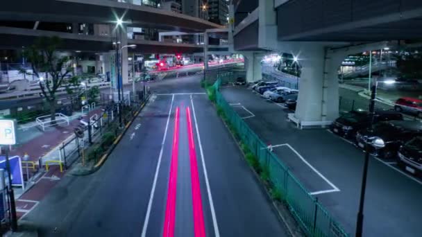 Ночной Хронометраж Пробки Городской Улице Токио Широкая Панорама Высококачественные Кадры — стоковое видео