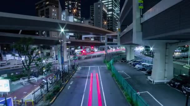 Ein Nächtlicher Zeitraffer Des Staus Auf Der Stadtstraße Tokio Weitwinkelzoom — Stockvideo